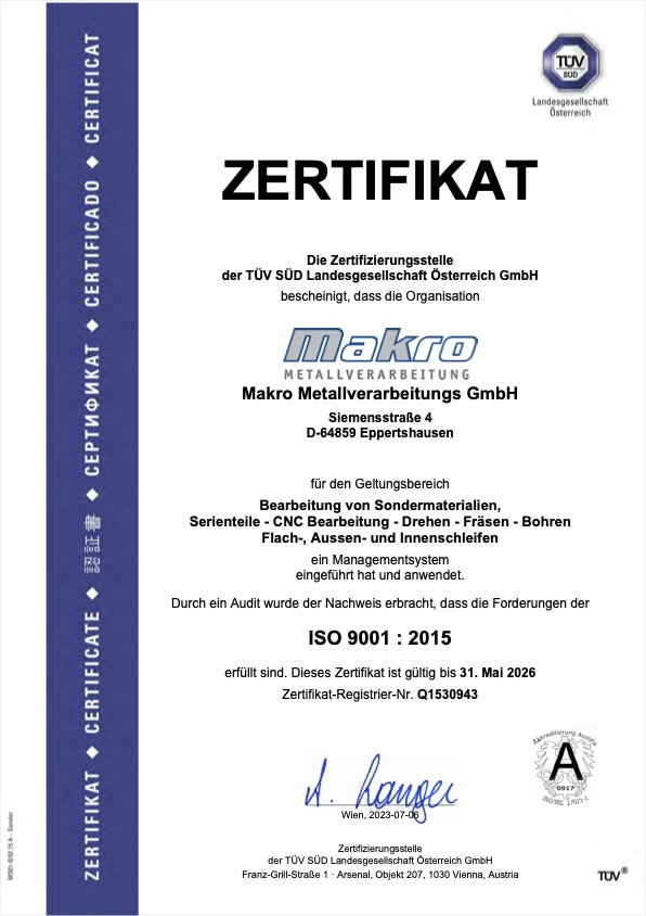 MaKro - Zertifiziert nach ISO 9001